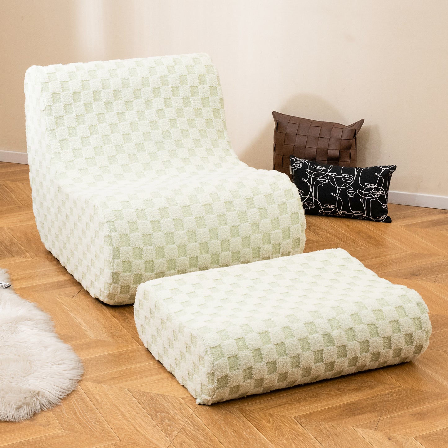 Bean Bag Chair with Ottoman Bean Bag Sofa Chair with High Elasticity Sponge-Green