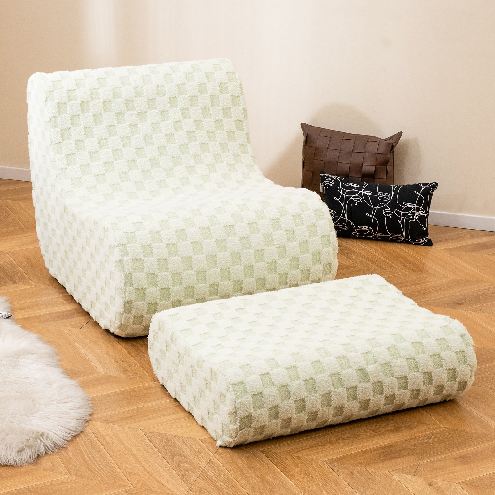 Bean Bag Chair with Ottoman Bean Bag Sofa Chair with High Elasticity Sponge-Green