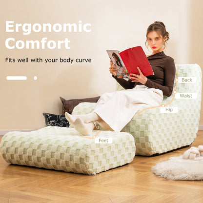 Bean Bag Chair with Ottoman Bean Bag Sofa Chair with High Elasticity Sponge-Green
