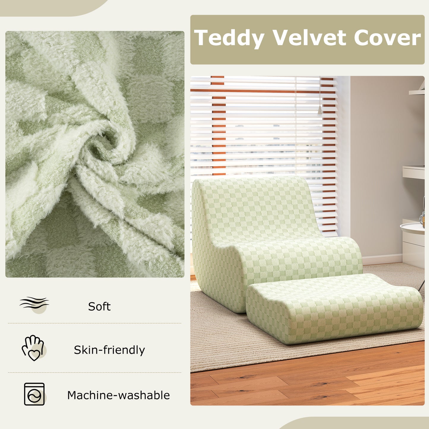 Bean Bag Chair with Ottoman Bean Bag Sofa Chair with High Elasticity Sponge-Green