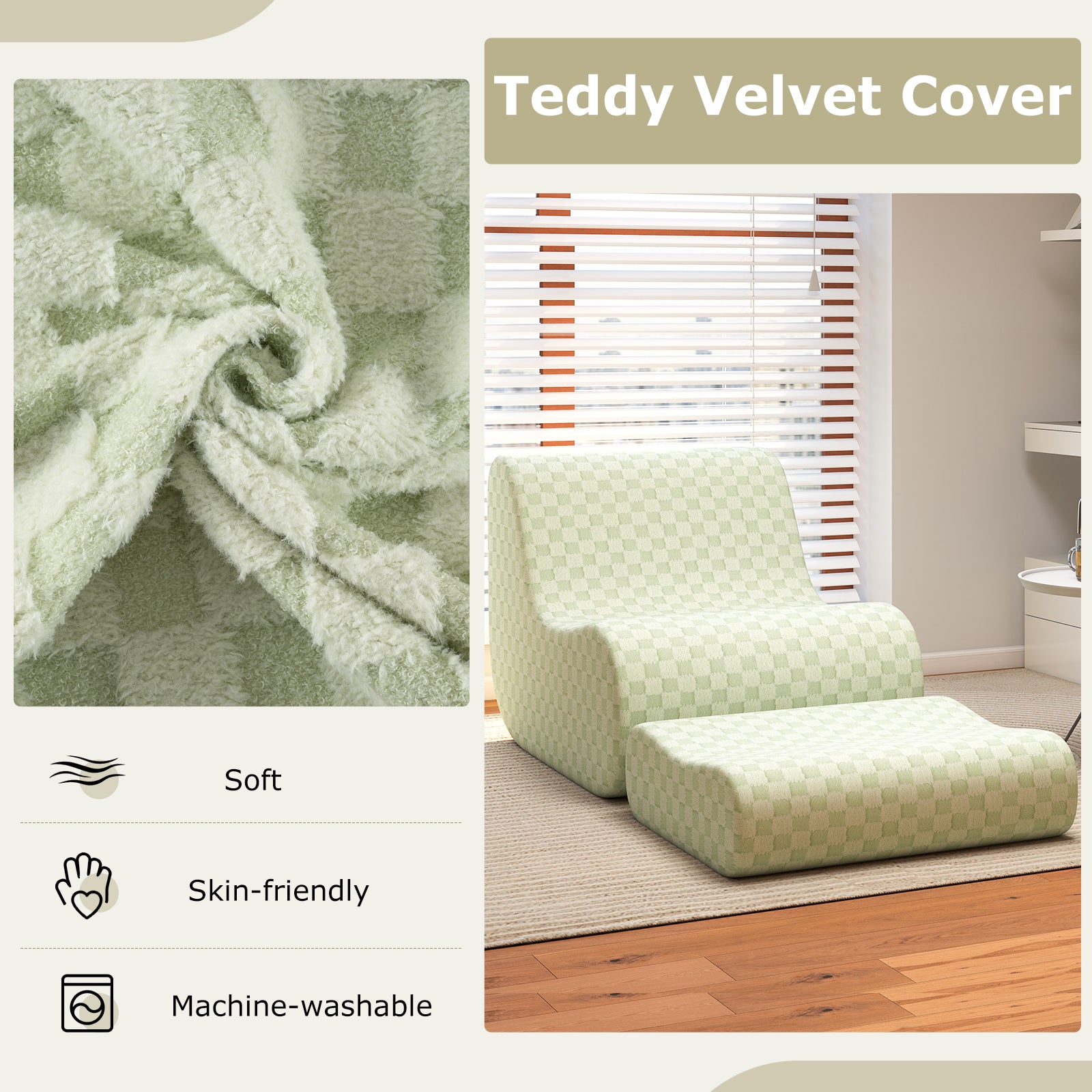 Bean Bag Chair with Ottoman Bean Bag Sofa Chair with High Elasticity Sponge-Green