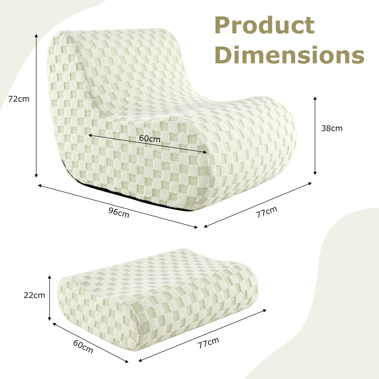 Bean Bag Chair with Ottoman Bean Bag Sofa Chair with High Elasticity Sponge-Green