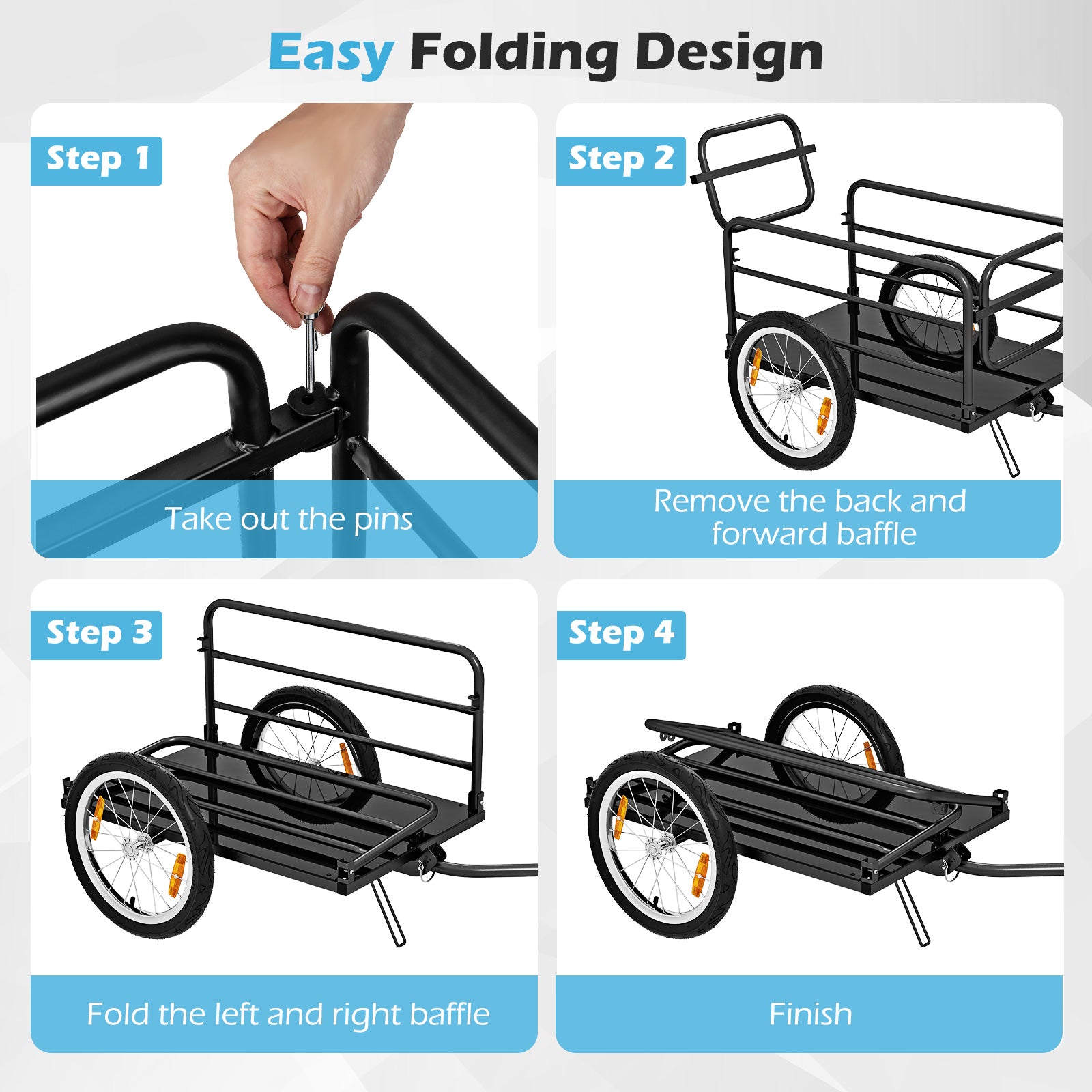 Bike Cargo Trailer Bicycle Trailer with Foldable frame Oxford Cloth Cover-Blue
