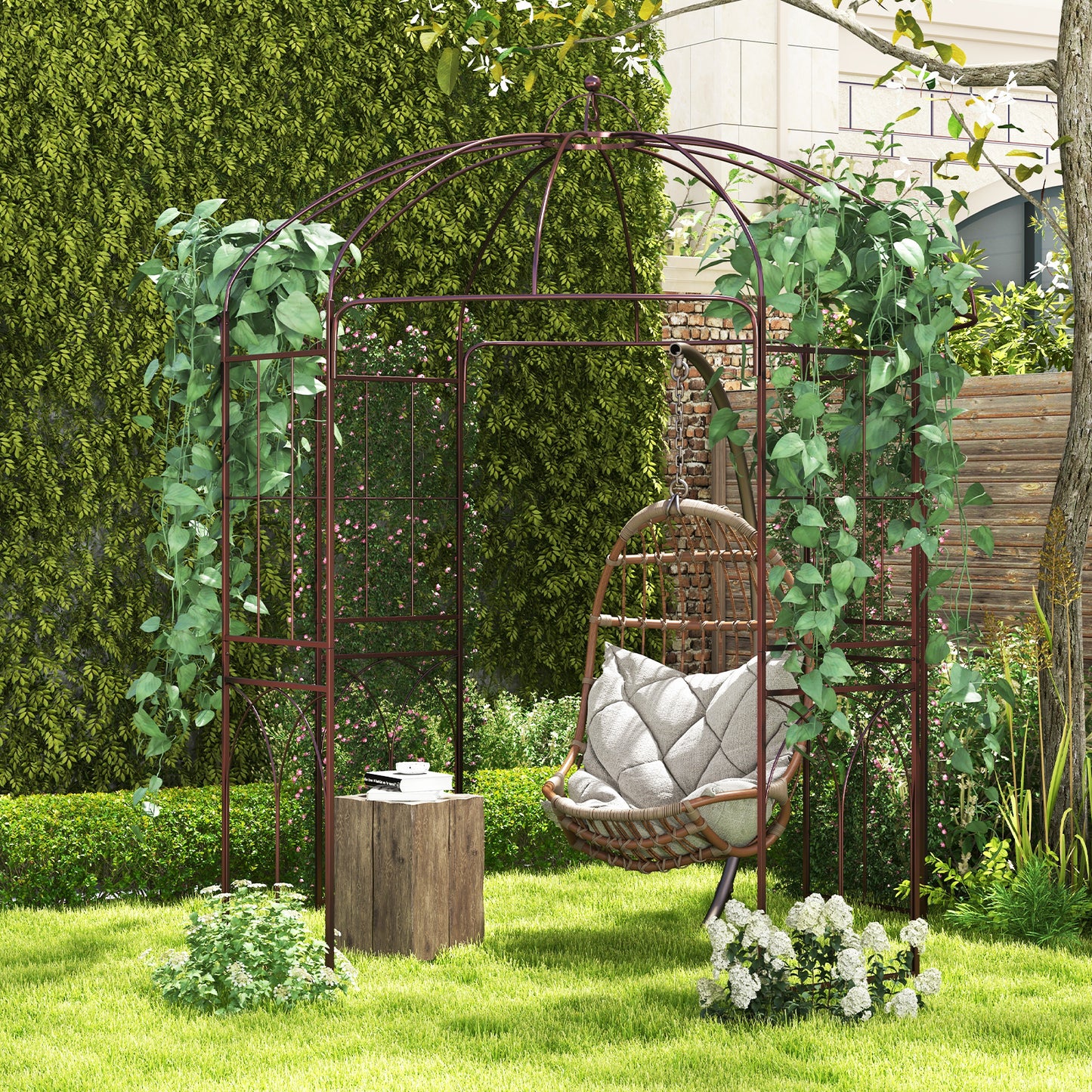 Metal Birdcage Shape Garden Arbor for Climbing Plants Wedding Party-Bronze