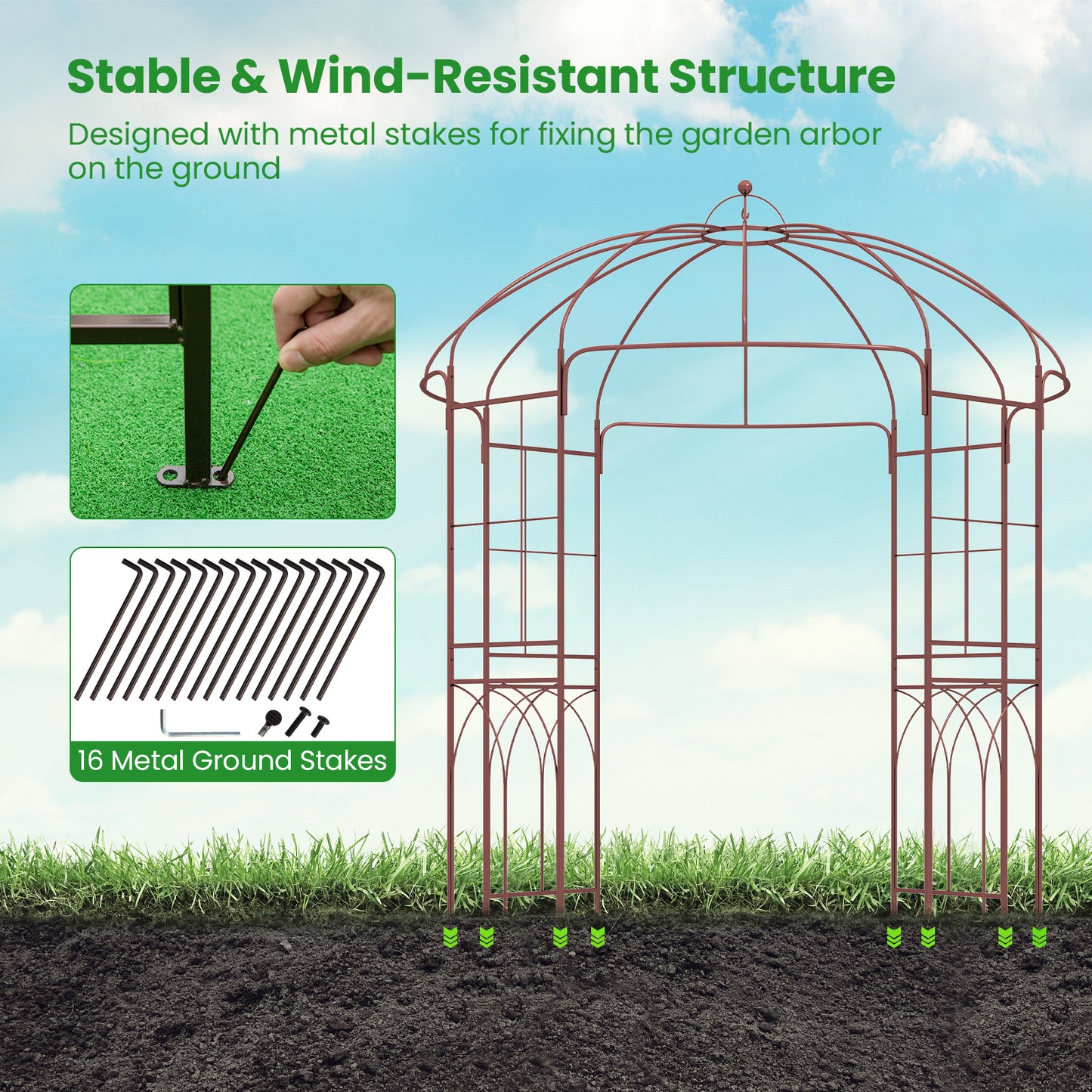 Metal Birdcage Shape Garden Arbor for Climbing Plants Wedding Party-Bronze
