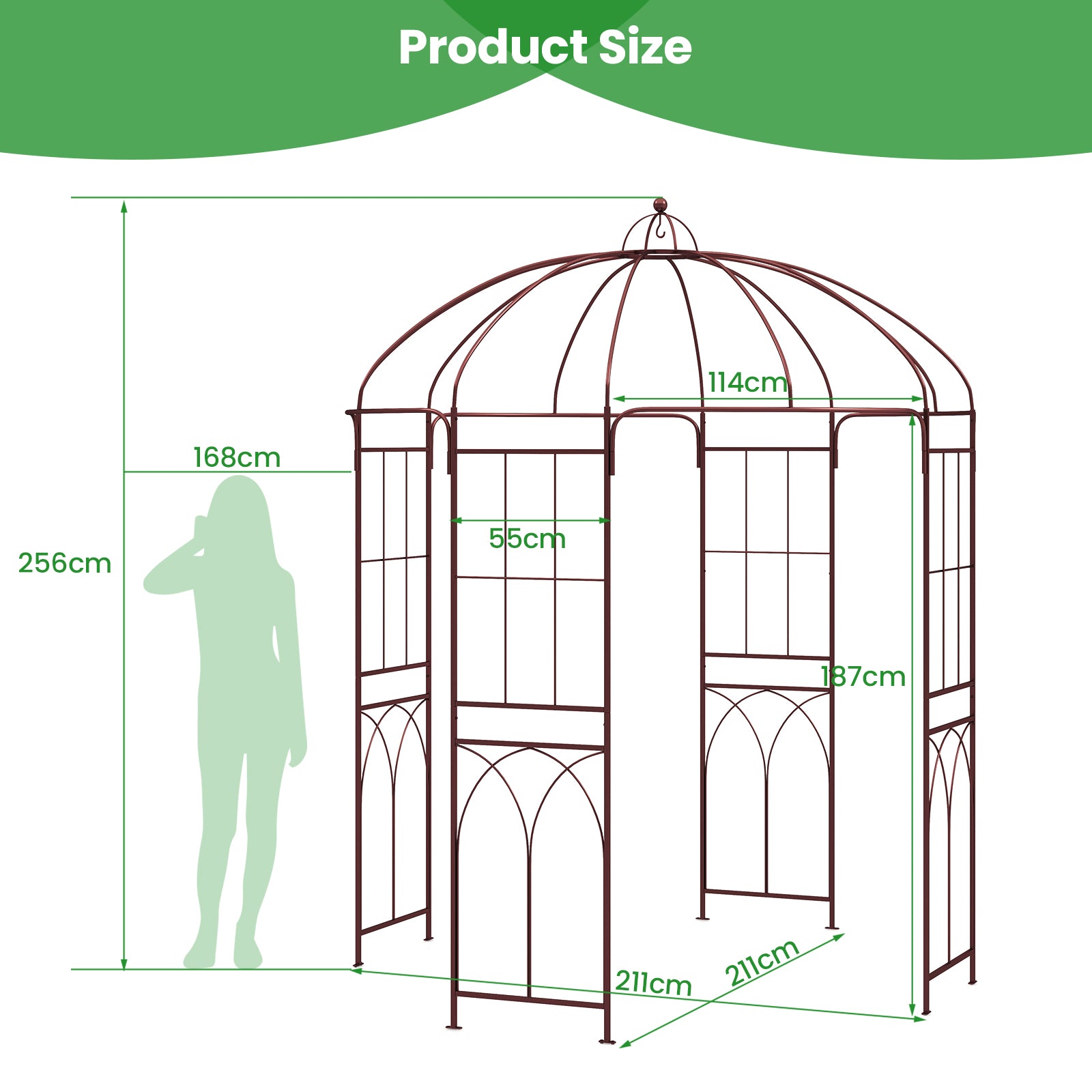 Metal Birdcage Shape Garden Arbor for Climbing Plants Wedding Party-Bronze