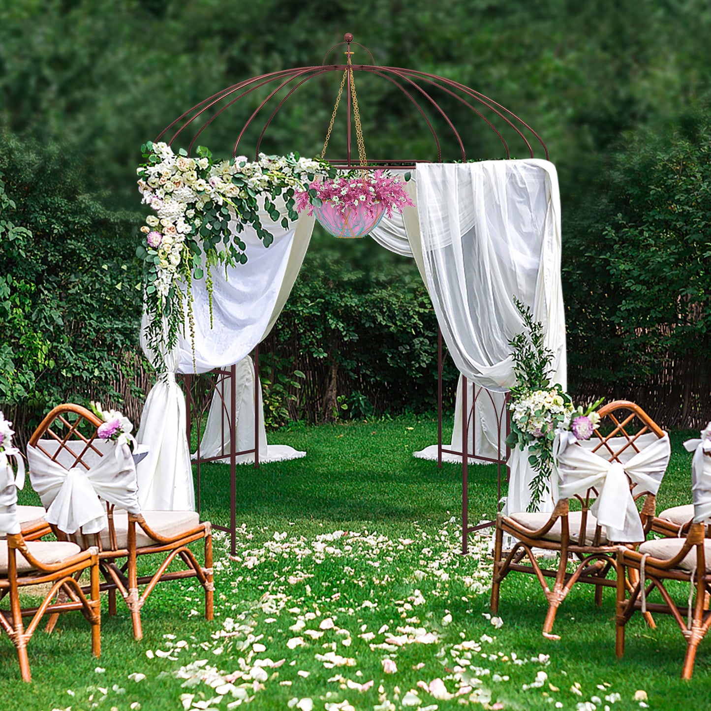 Metal Birdcage Shape Garden Arbor for Climbing Plants Wedding Party-Bronze