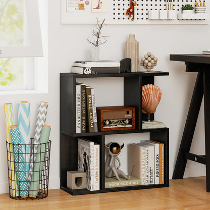 3-Tier Bookshelf Display Shelf for Small Space Wooden Nightstand-Black