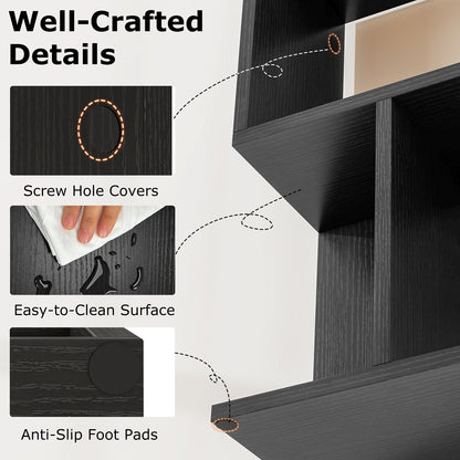 3-Tier Bookshelf Display Shelf for Small Space Wooden Nightstand-Black