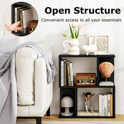 3-Tier Bookshelf Display Shelf for Small Space Wooden Nightstand-Black