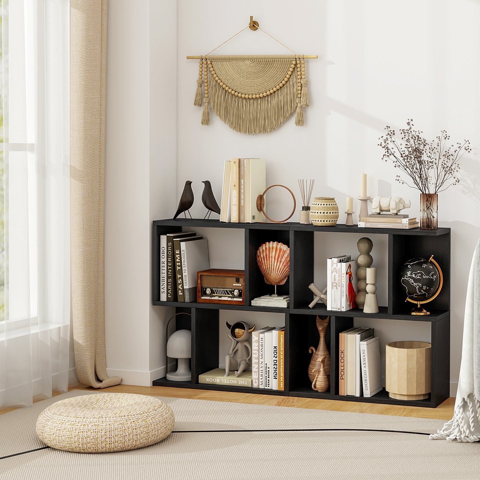 3-Tier Bookshelf Display Shelf for Small Space Wooden Nightstand-Black