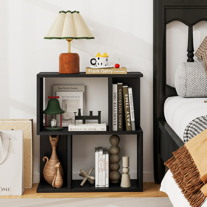 3-Tier Bookshelf Display Shelf for Small Space Wooden Nightstand-Black