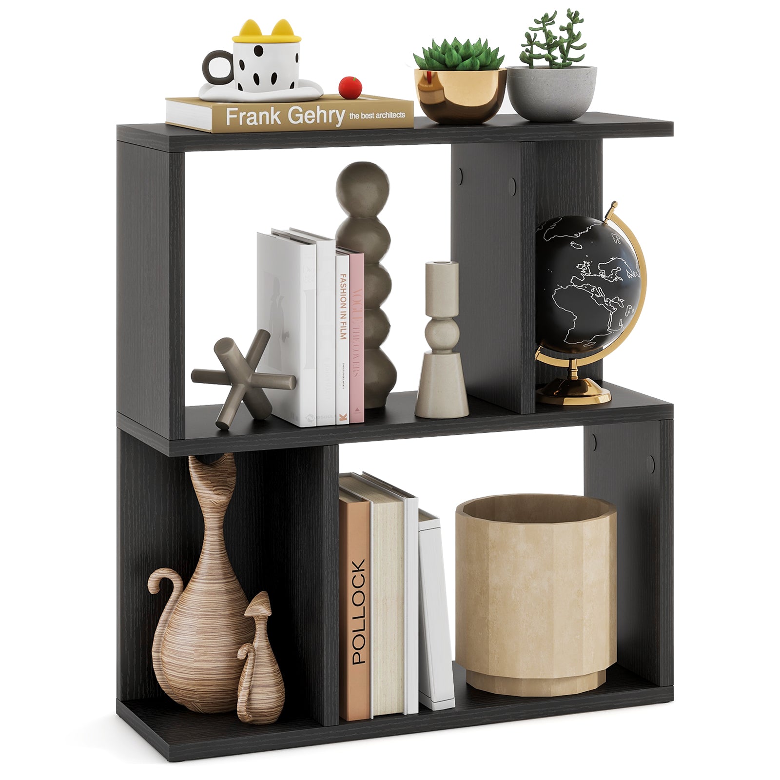 3-Tier Bookshelf Display Shelf for Small Space Wooden Nightstand-Black