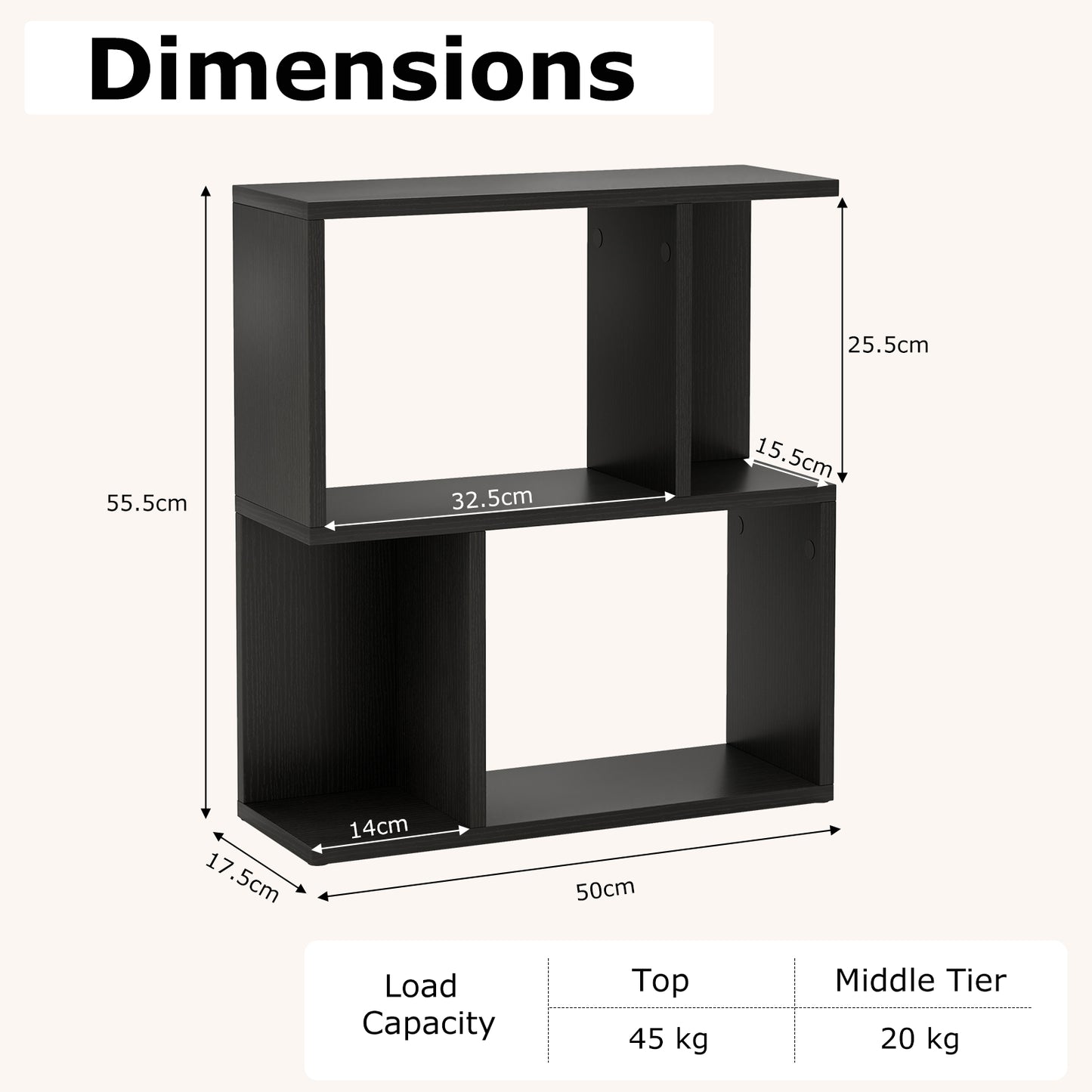 3-Tier Bookshelf Display Shelf for Small Space Wooden Nightstand-Black