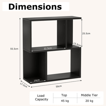 3-Tier Bookshelf Display Shelf for Small Space Wooden Nightstand-Black