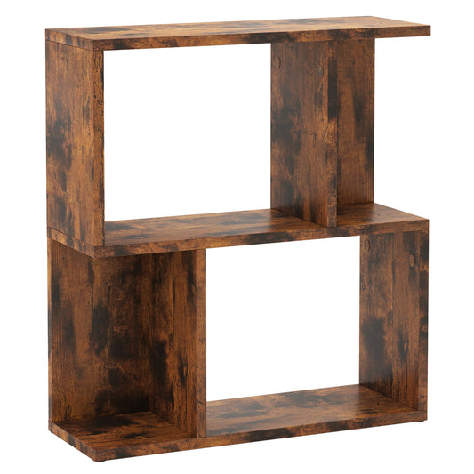 3-Tier Bookshelf Display Shelf for Small Space Wooden Nightstand-Rustic Brown