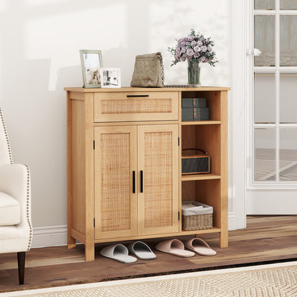 Buffet Sideboard Storage Cabinet with Rattan Woven Doors-Natural