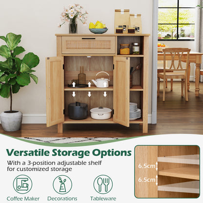 Buffet Sideboard Storage Cabinet with Rattan Woven Doors-Natural