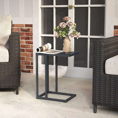 C-Shaped Modern Metal Side Table with Adjustable Foot Pads-Dark Grey