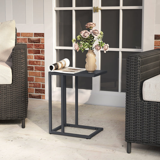 C-Shaped Modern Metal Side Table with Adjustable Foot Pads-Dark Grey