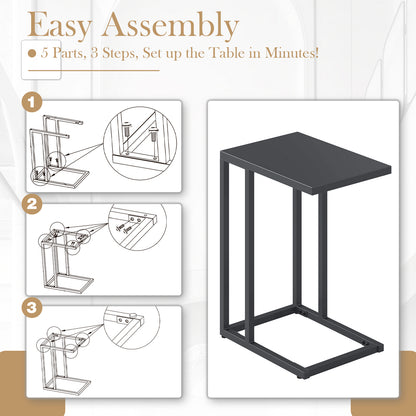C-Shaped Modern Metal Side Table with Adjustable Foot Pads-Dark Grey