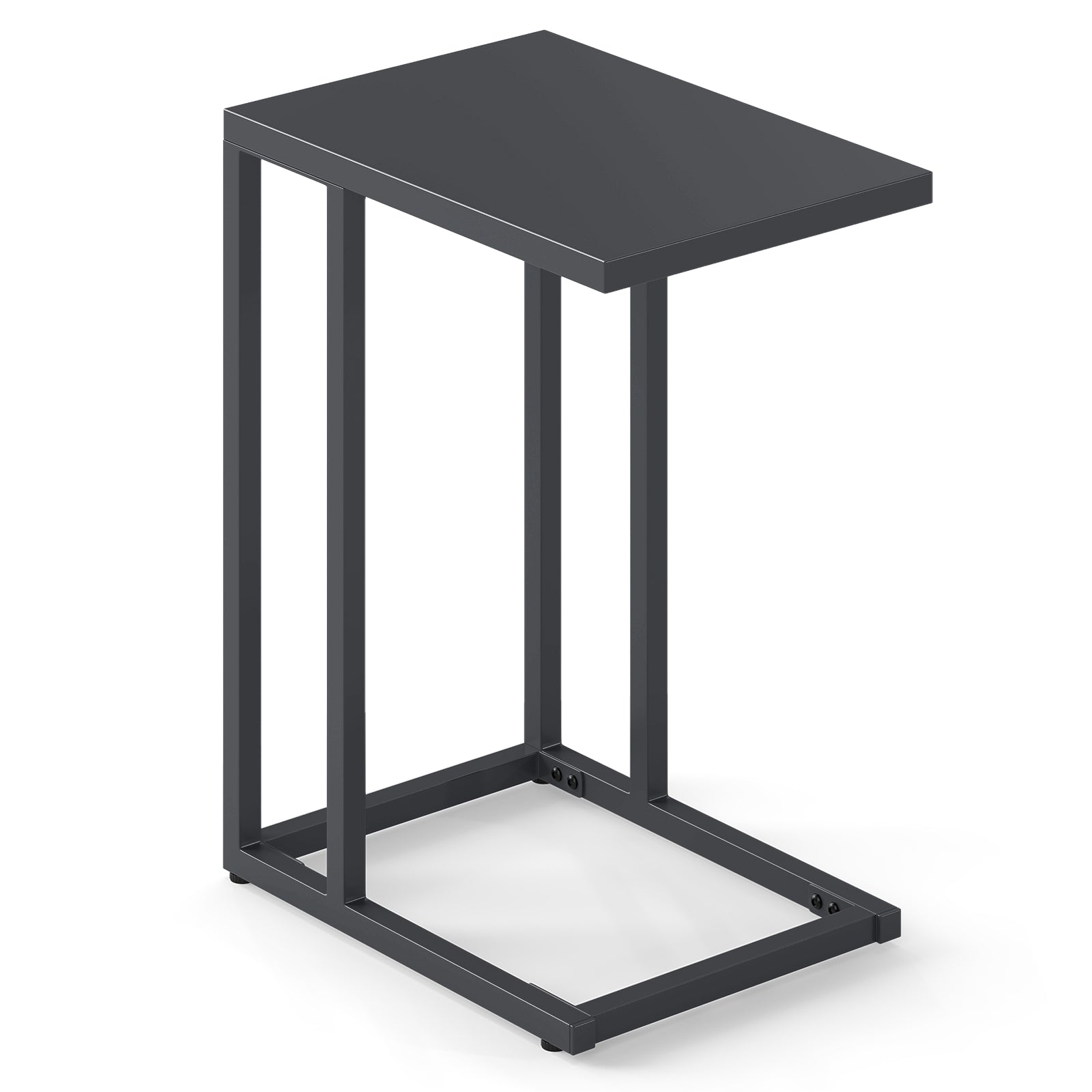 C-Shaped Modern Metal Side Table with Adjustable Foot Pads-Dark Grey