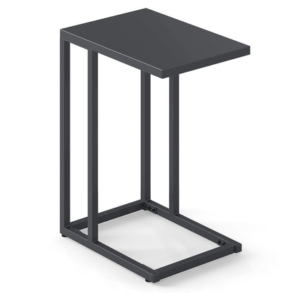C-Shaped Modern Metal Side Table with Adjustable Foot Pads-Dark Grey