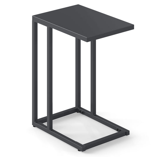 C-Shaped Modern Metal Side Table with Adjustable Foot Pads-Dark Grey