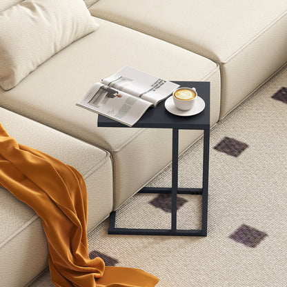 C-Shaped Modern Metal Side Table with Adjustable Foot Pads-Dark Grey
