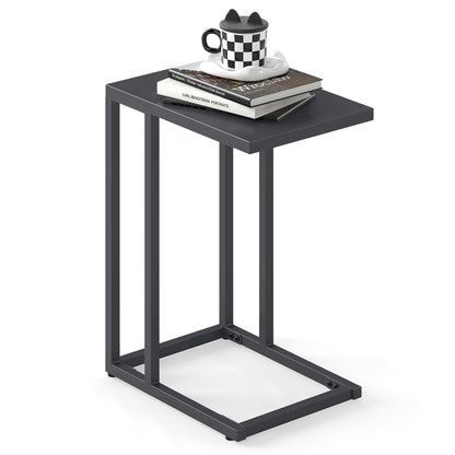 C-Shaped Modern Metal Side Table with Adjustable Foot Pads-Dark Grey