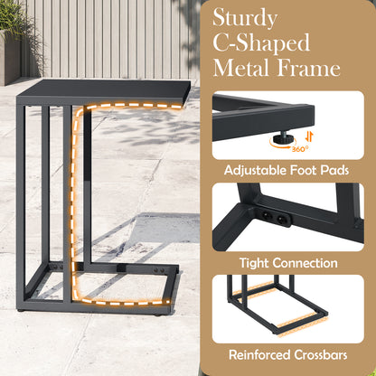 C-Shaped Modern Metal Side Table with Adjustable Foot Pads-Dark Grey