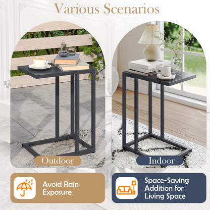C-Shaped Modern Metal Side Table with Adjustable Foot Pads-Dark Grey