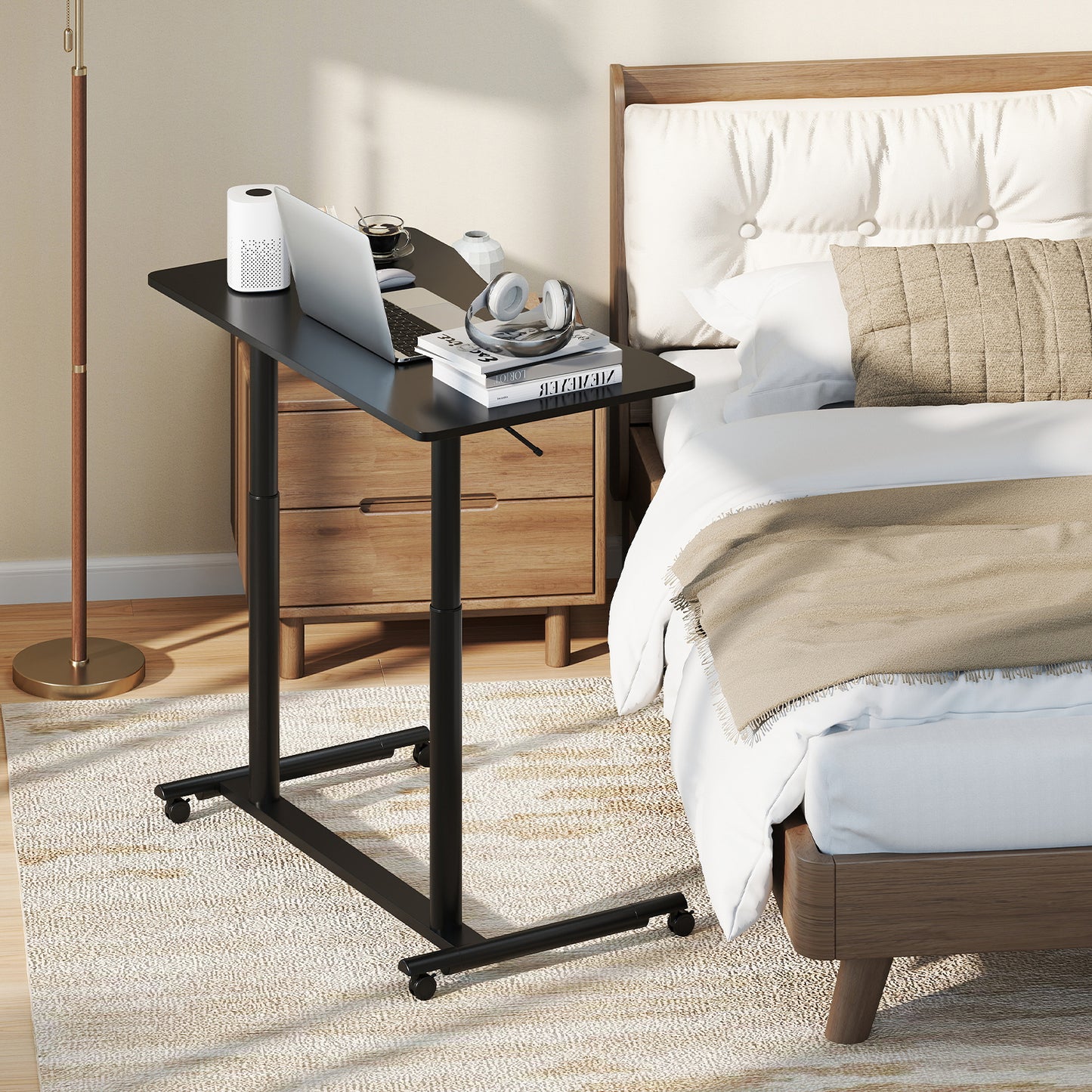 C-Shaped Sit Stand Desk with Adjustable Height and Metal Frame-Black