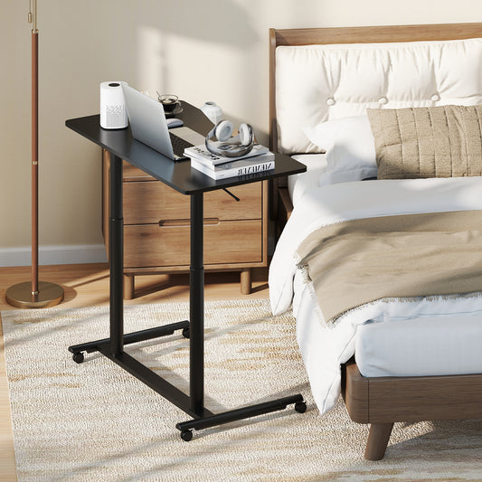 C-Shaped Sit Stand Desk with Adjustable Height and Metal Frame-Black