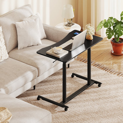 C-Shaped Sit Stand Desk with Adjustable Height and Metal Frame-Black