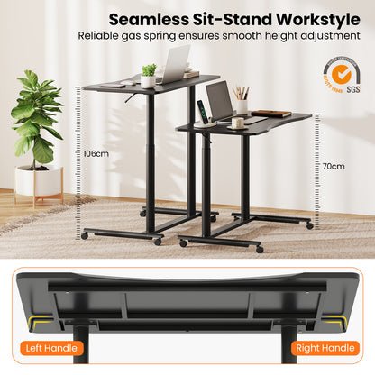 C-Shaped Sit Stand Desk with Adjustable Height and Metal Frame-Black