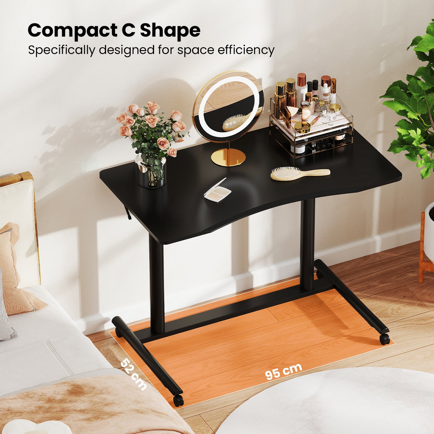 C-Shaped Sit Stand Desk with Adjustable Height and Metal Frame-Black