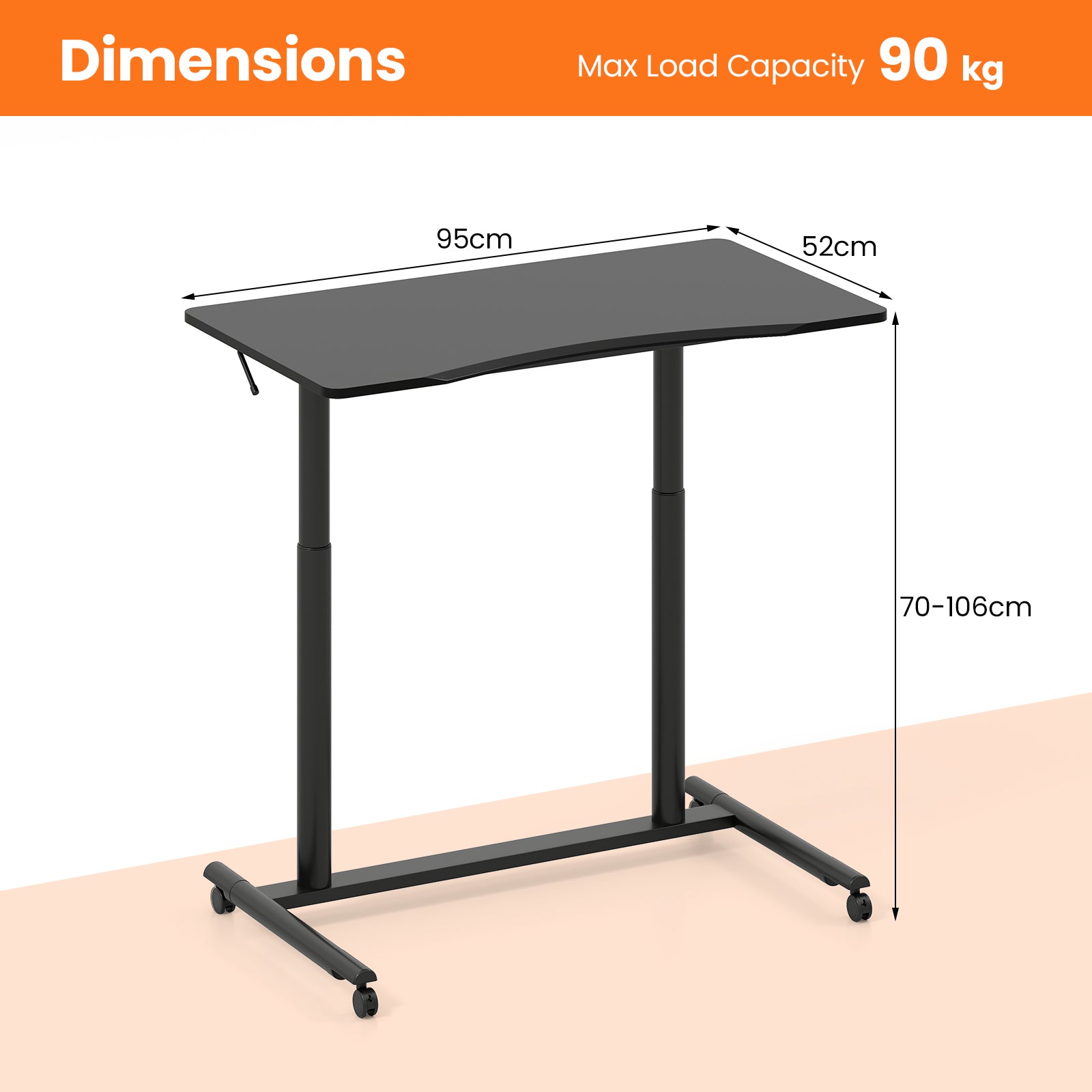 C-Shaped Sit Stand Desk with Adjustable Height and Metal Frame-Black