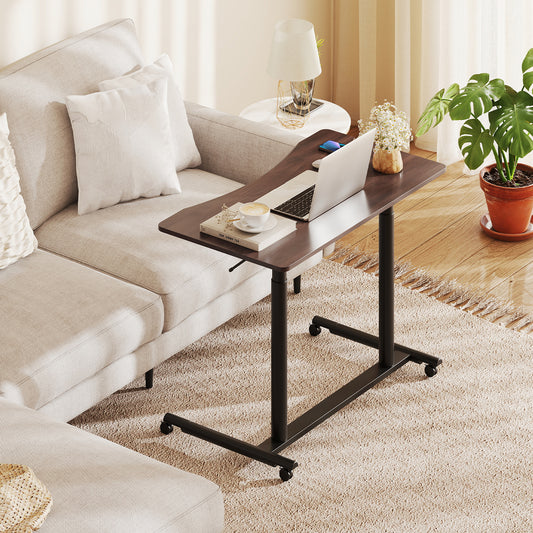 C-Shaped Sit Stand Desk with Adjustable Height and Metal Frame-Rustic Brown