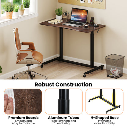 C-Shaped Sit Stand Desk with Adjustable Height and Metal Frame-Rustic Brown