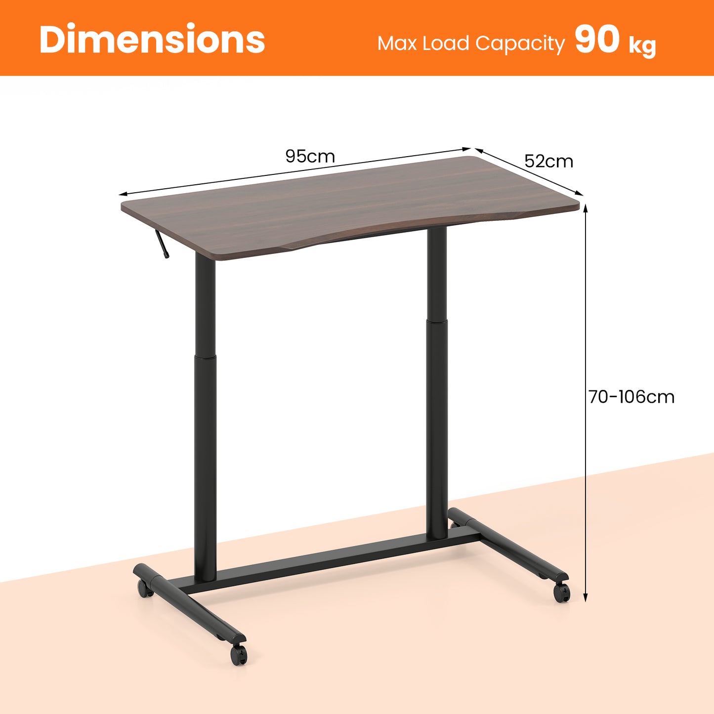 C-Shaped Sit Stand Desk with Adjustable Height and Metal Frame-Rustic Brown