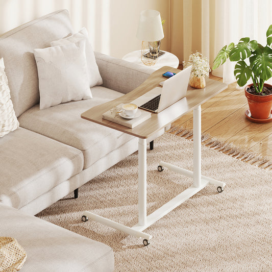 C-Shaped Sit Stand Desk with Adjustable Height and Metal Frame-Natural