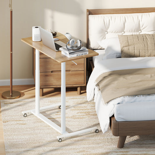 C-Shaped Sit Stand Desk with Adjustable Height and Metal Frame-Natural