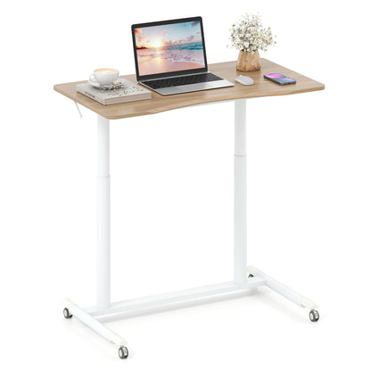 C-Shaped Sit Stand Desk with Adjustable Height and Metal Frame-Natural