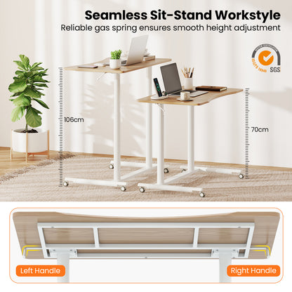 C-Shaped Sit Stand Desk with Adjustable Height and Metal Frame-Natural