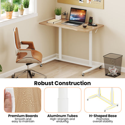 C-Shaped Sit Stand Desk with Adjustable Height and Metal Frame-Natural