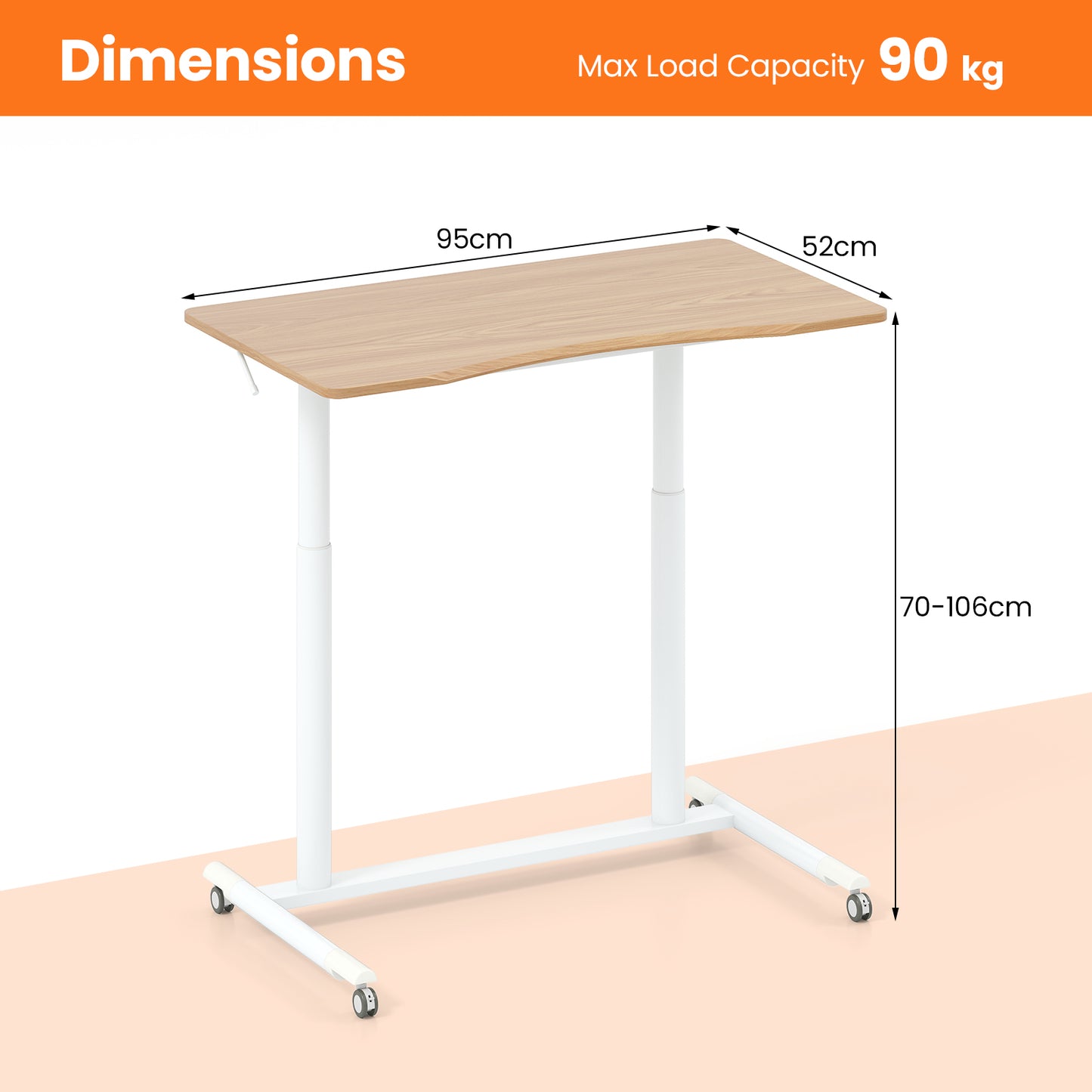 C-Shaped Sit Stand Desk with Adjustable Height and Metal Frame-Natural
