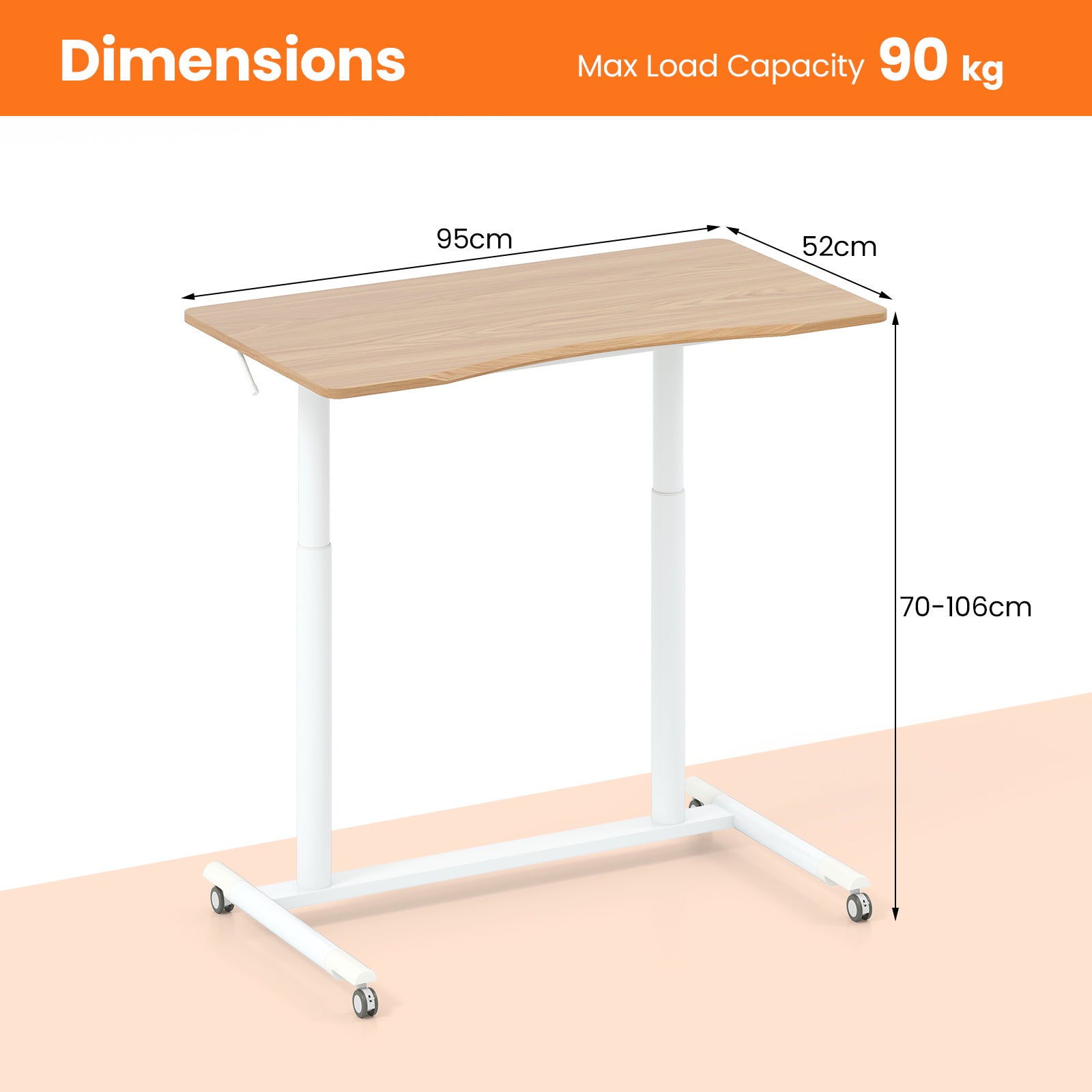 C-Shaped Sit Stand Desk with Adjustable Height and Metal Frame-Natural