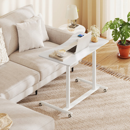C-Shaped Sit Stand Desk with Adjustable Height and Metal Frame-White