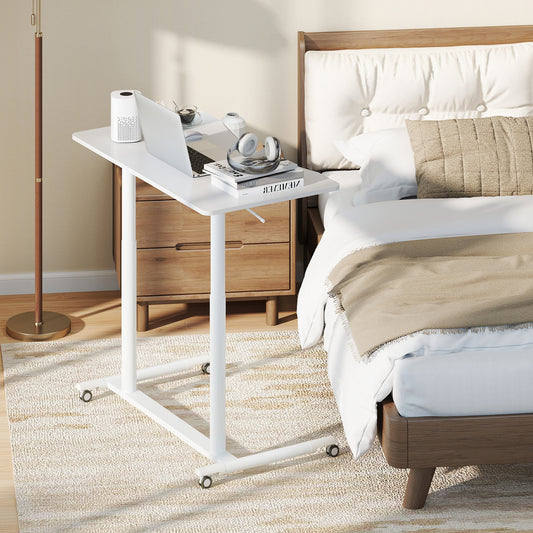C-Shaped Sit Stand Desk with Adjustable Height and Metal Frame-White